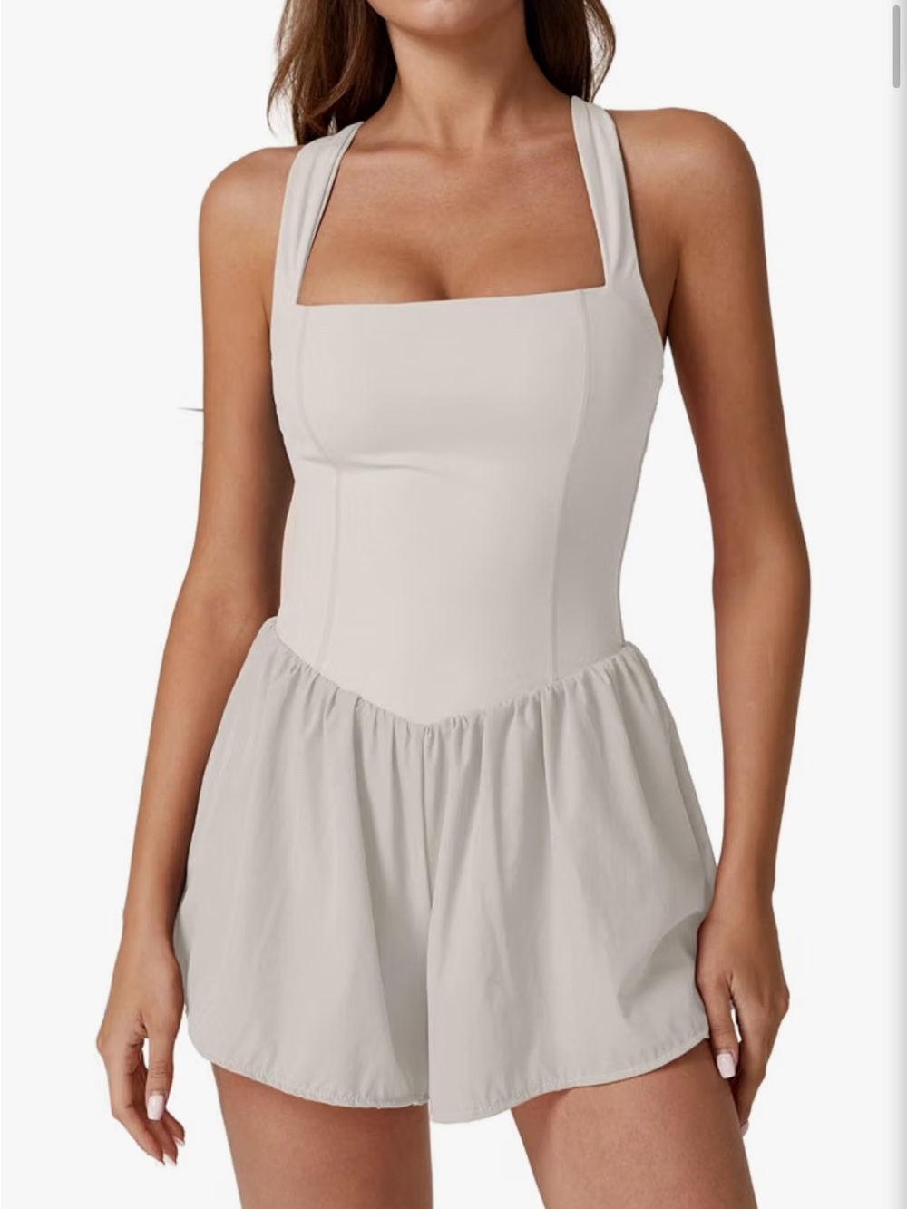 Cream Square Neck Athletic Romper Dress Size M